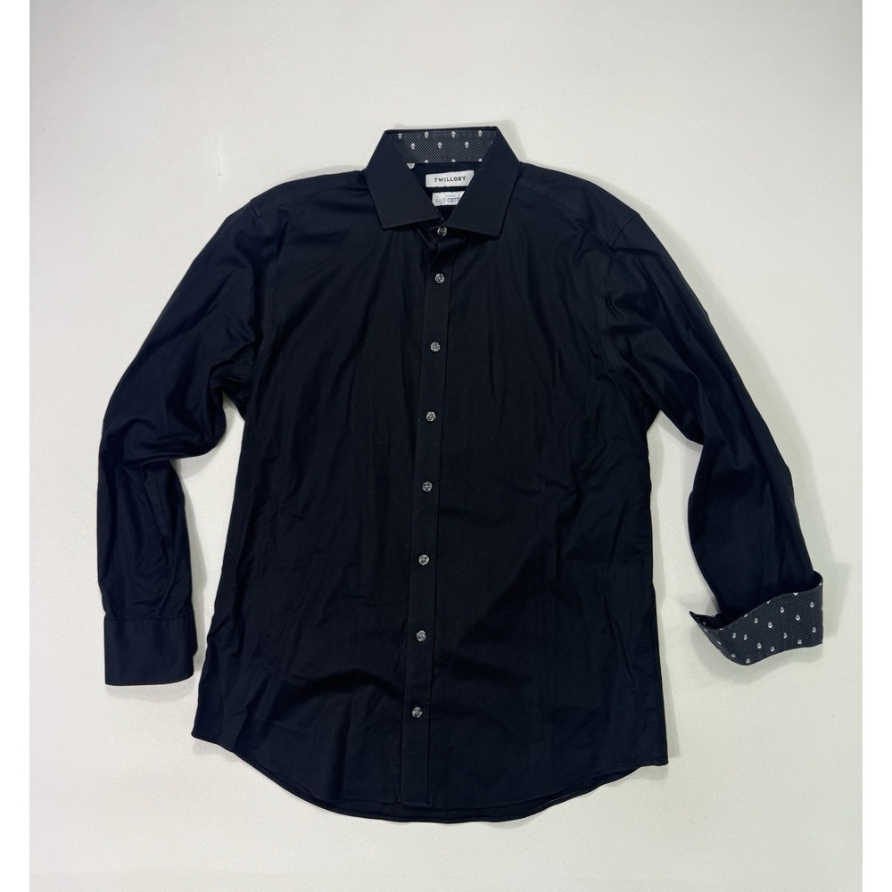 Twillory Dress Shirt Mens 16 32/33 Tailored Fit Skull Flip Cuff Safe Cotton Blk